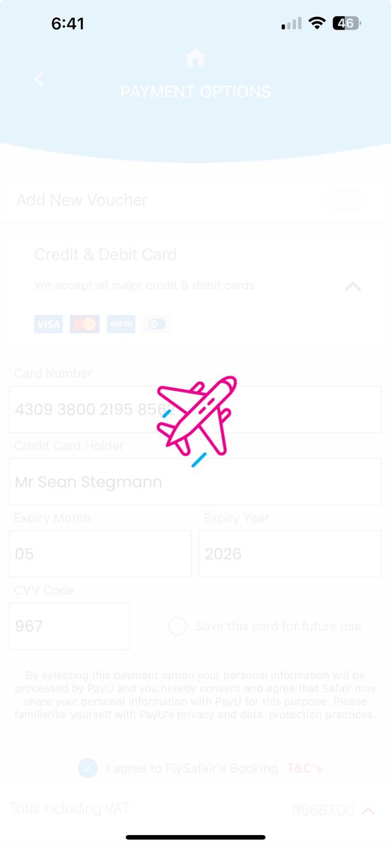 SeanStegmann's tweet photo. ⁦@FlySafair⁩ this is what I get when trying to pay for a flight????? After 10 minutes of hanging on. https://t.co/Uz3Tt2HKbu