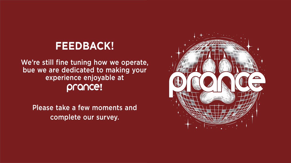 We hope that everyone enjoyed PRANCE: THE RED PARTY! We have a short feedback survey on our webpage and we would love to hear your thoughts on last night’s event. Please take a moment to fill it out if you can! docs.google.com/forms/d/e/1FAI…