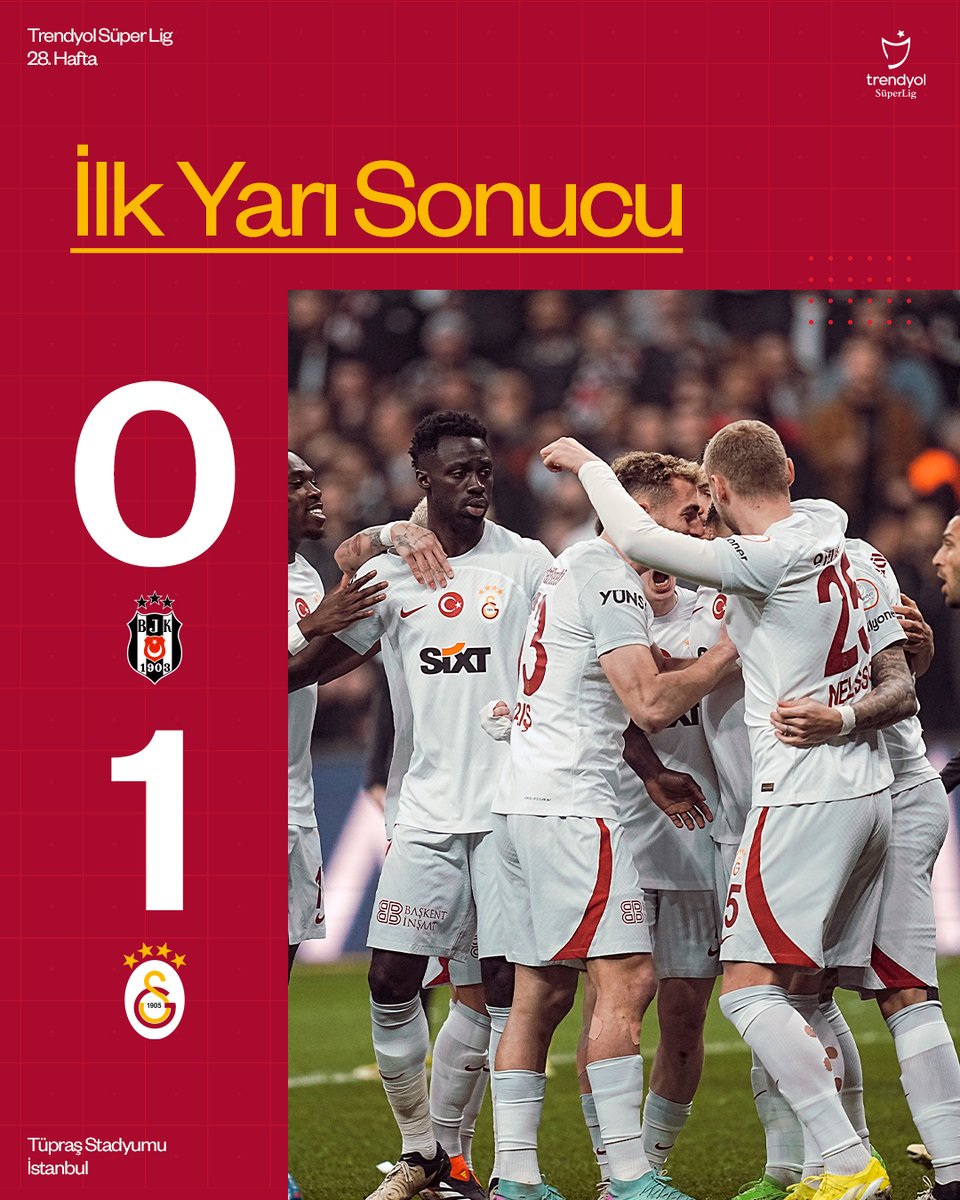 İlk yarı sonucu: Beşiktaş 0-1 Galatasaray

#BJKvGS