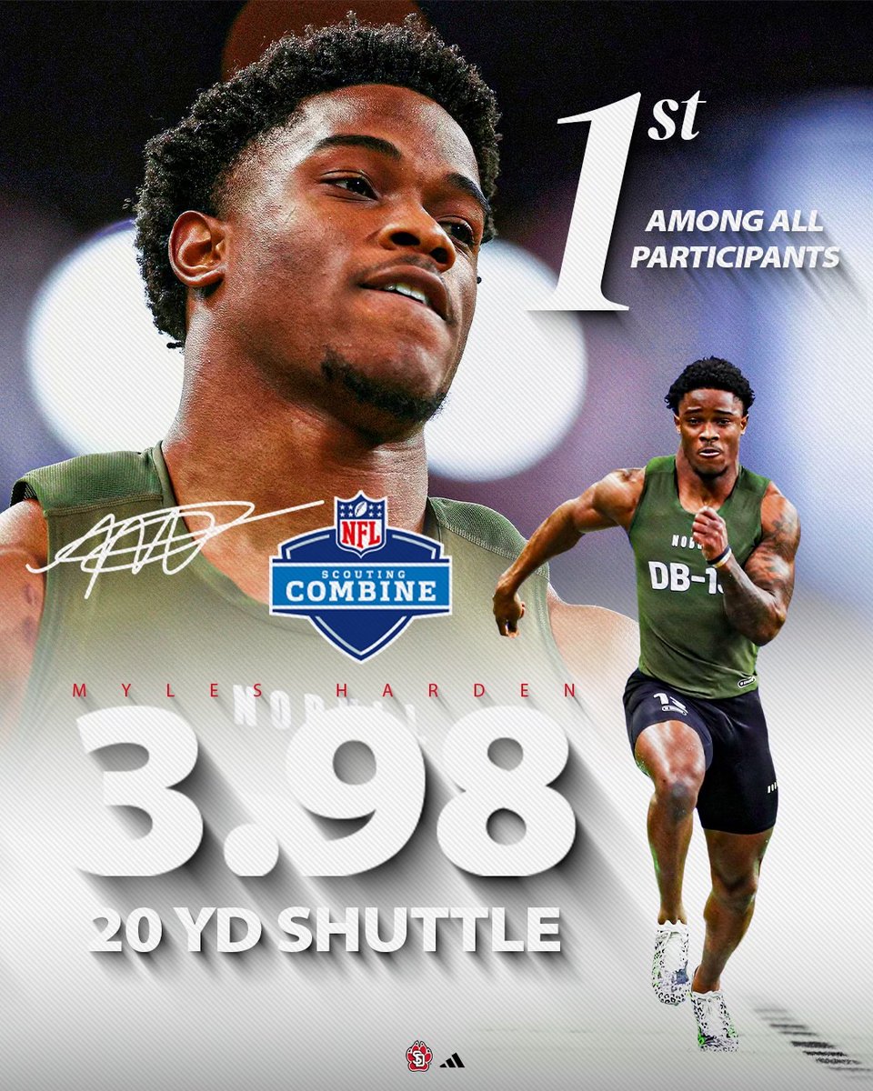 Leader of the Pack! Shoutout to @Myles1Harden having the FASTEST 20 yard shuttle amongst all participants at the NFL Combine. #ProYotes #NFLCombine2024