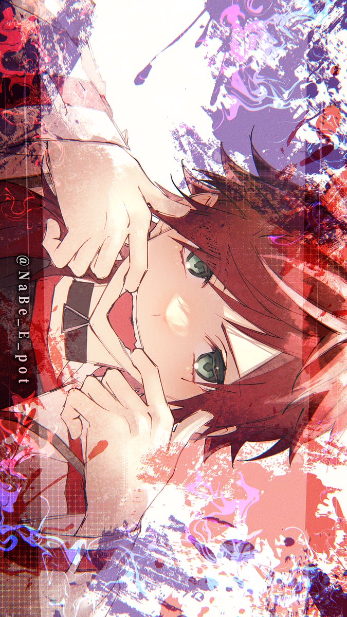 1boy male focus solo red hair green eyes open mouth looking at viewer  illustration images