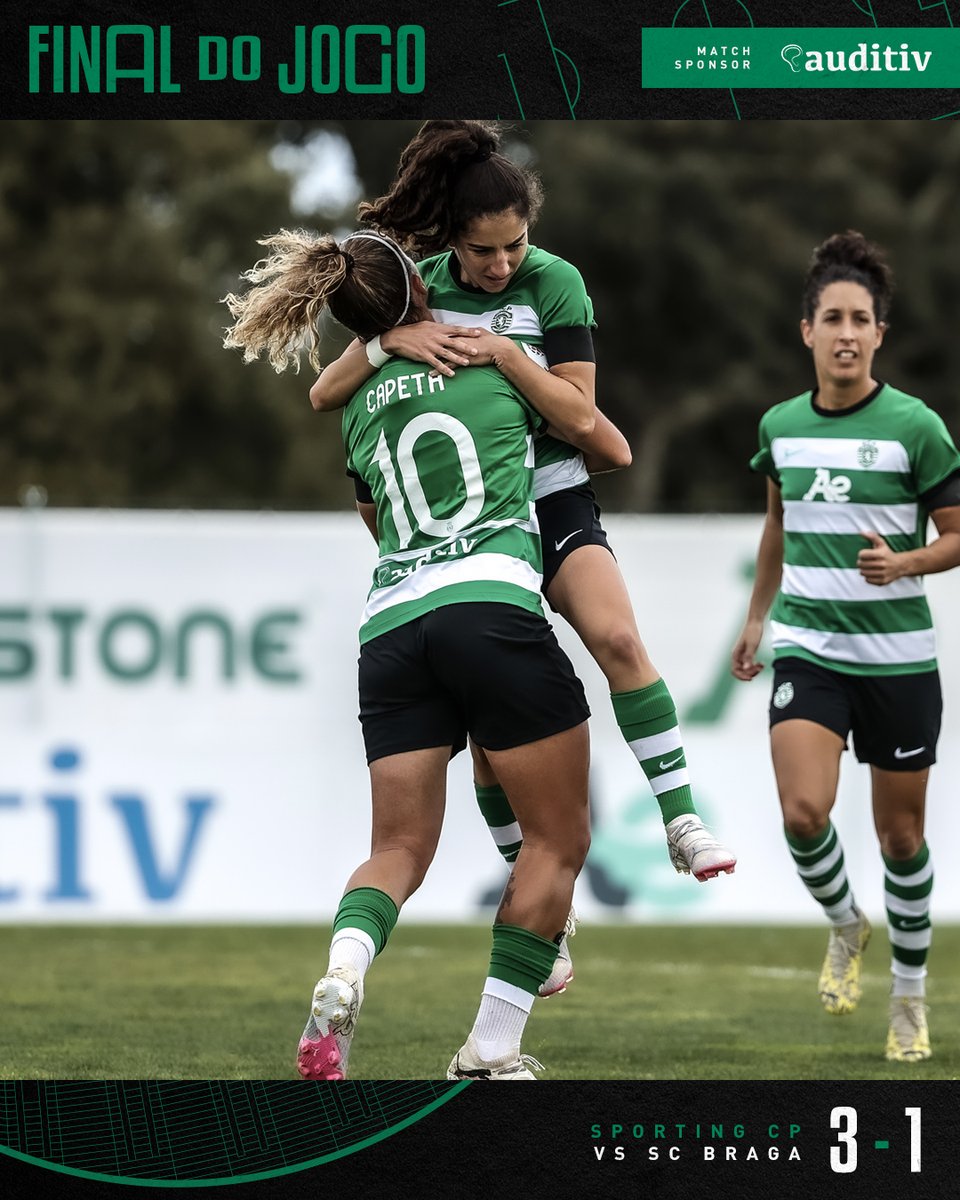 FutFemSCP's tweet image. ⏹ Que vitória das Leoas 🔥 

O #FutFemSCP recebeu e venceu o SC Braga por 3-1, na 15.ª jornada da #LigaBPI 👏
⚽ Joana Martins, Ana Capeta e Andreia Bravo.

#SCPSCB // 3-1