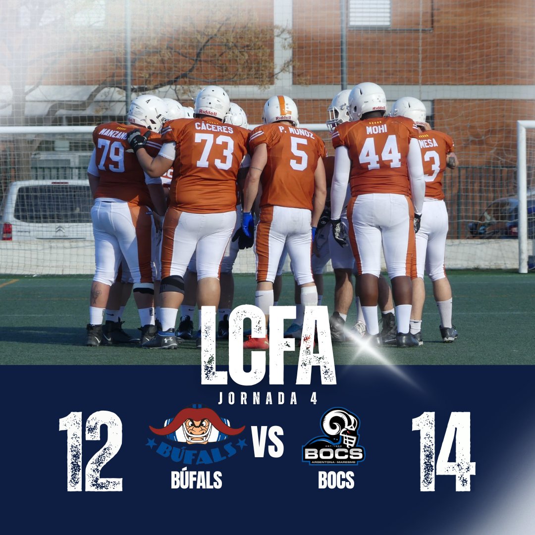 🔥 RESULTATS 🔥

🏆 J4 #LCFA

🏈  <a href="/bufals/">Barcelona Búfals</a> 🆚 <a href="/ArgentonaBocs/">BOCS Argentona-Maresme</a>
🏟️ Camp Parc Catalana (La Barceloneta)

#FCFA #futbolamericà #americanfootball <a href="/UFECcat/">Unió de Federacions Esportives de Catalunya</a> <a href="/esportcat/">Esports</a>