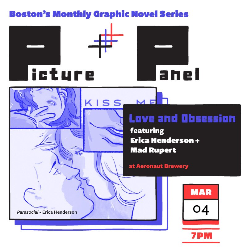 Tomorrow night: @EricaFails + @mad_rupert dig in Love + Obsession at Aeronaut Brewery! Join us for the Boston Comic Arts Foundation 2nd monthly Picture + Panel program in partnership with @PorterSqBooks. RSVP: bostoncomicarts.org/event-details/…