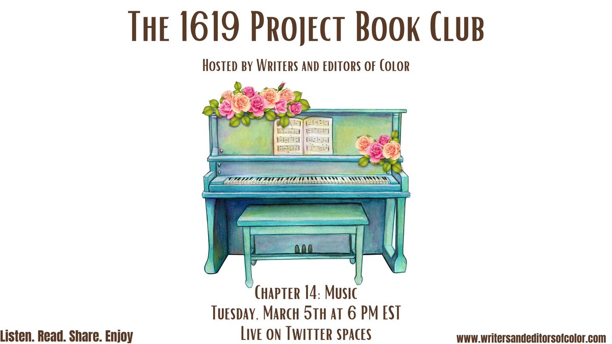 After a hiatus, our 1619 Project Book Club is back in motion. Join #WEOC on Twitter Spaces on Tuesday at 6PM EST to dig into Chapter 14: Music 🎼 twitter.com/i/spaces/1Yqxo… @ExtremeArturo @KSHernandez2 @iamkelseyog @carolekingnyc @KeneAkers @bumpyjonasdc @phoenixandswan_