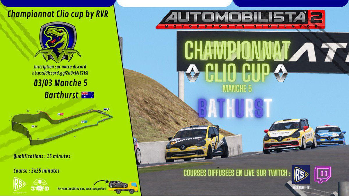 Rendez vous à Bathurst ce soir pour la Clio cup RVR ! 🇦🇺 Les 15 places pour la grande finale seront distribuées à l’issue de cette manche ! 20h50 sur RaceStartTV
