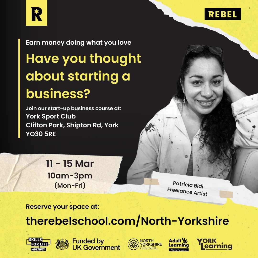 North Yorkshire Council (@northyorksc) on Twitter photo Calling all entrepreneurs!
We've teamed up with <a href="/therebelschool/">The Rebel School</a> to bring a comprehensive 5-day course designed to teach you everything you need to know about starting your own business.
Places are limited so book now at therebelschool.com/north-yorkshir… Calling all entrepreneurs!
We've teamed up with <a href="/therebelschool/">The Rebel School</a> to bring a comprehensive 5-day course designed to teach you everything you need to know about starting your own business.
Places are limited so book now at therebelschool.com/north-yorkshir…