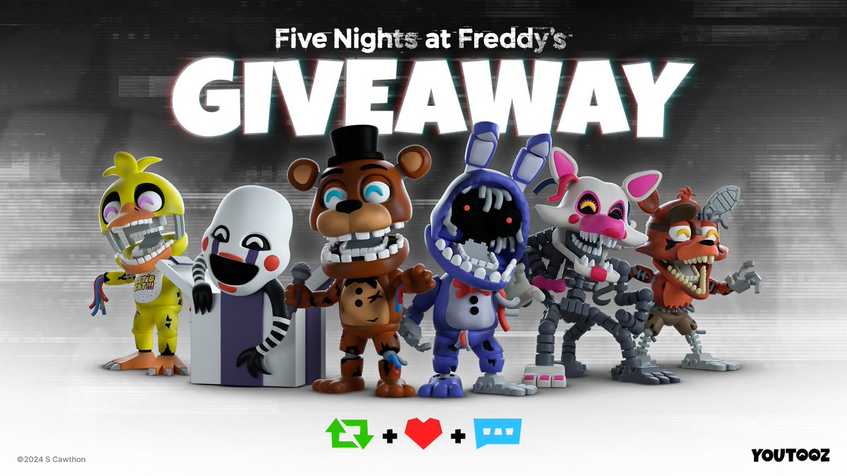 youtooz's tweet image. we have one more event scheduled for today ― a giveaway! 

to enter 👉 retweet &amp;amp; like this post then comment FNAFTOOZ 🐻

5 winners announced tuesday when the withered collection drops 🍕
