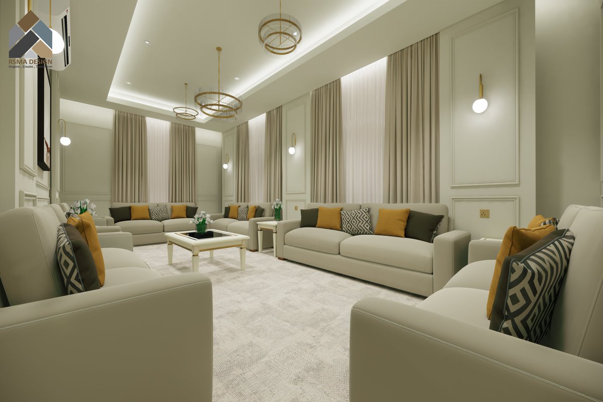 تصميم مودرن على طلب العميل لمجلس  يغمره ألوان فاتحة تعكس الضوء وتضيف الرحابة والإشراق إلى المكان ، الجدران مغطاة بدرجات البيج الكريمية، وسجاد فاتح محايد ينسجم مع الألوان الهادئة السائدة.✨
#رسمة_ديزاين #ديكورات
#تصميم_داخلي #ديكور_داخلي 
#أعمال_رسمة #rsma_design