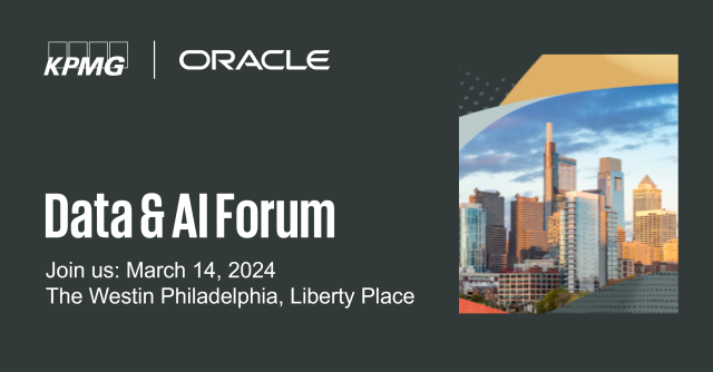 JoeBri6's tweet image. Join Oracle and KPMG at the Oracle Data & AI Forum. This event is all about exploring the limitless possibilities of data and AI in shaping the future of your enterprise. #OracleDataAIForum #AI #DataScience #EnterpriseTransformation bit.ly/3uUx44X