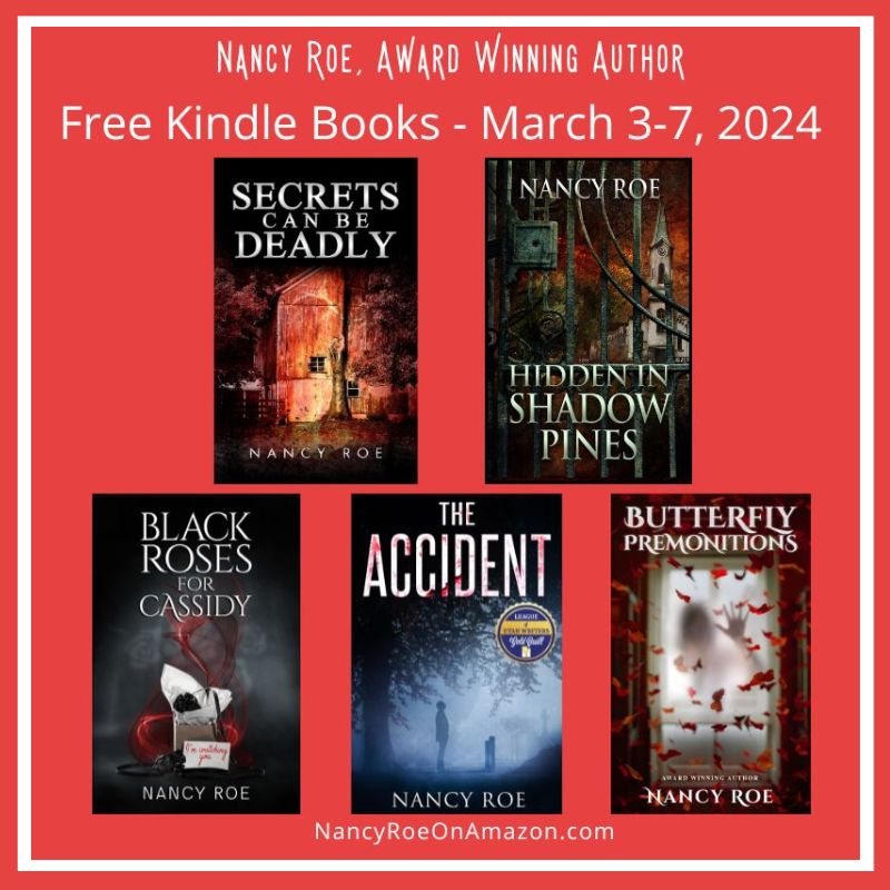 nancyroeauthor's tweet photo. My five mystery Kindle Books are free from March 3-7, 2024 on https://t.co/9gHIgreDir  #kindlebook 

Please share with your friends! https://t.co/m3tbVumMjB