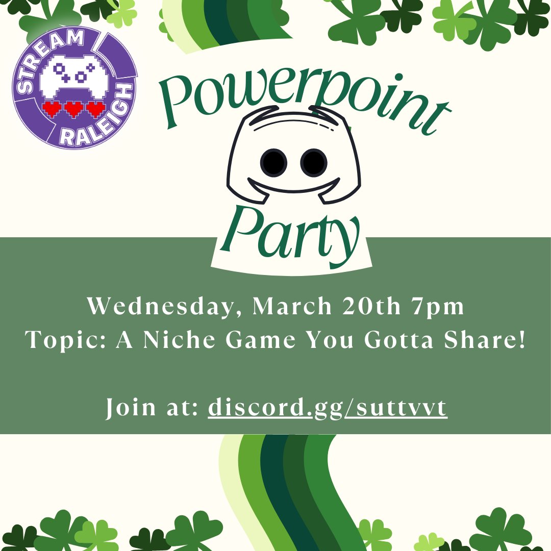 Check out our events coming this March. 📷
Sign up to volunteer at: bit.ly/MarchStreamRal…

March 10: Geek &amp; Grub
March 16-17: <a href="/PlaythroughGC/">Playthrough</a> 
(Badges available to volunteers)
March 20: Powerpoint Party