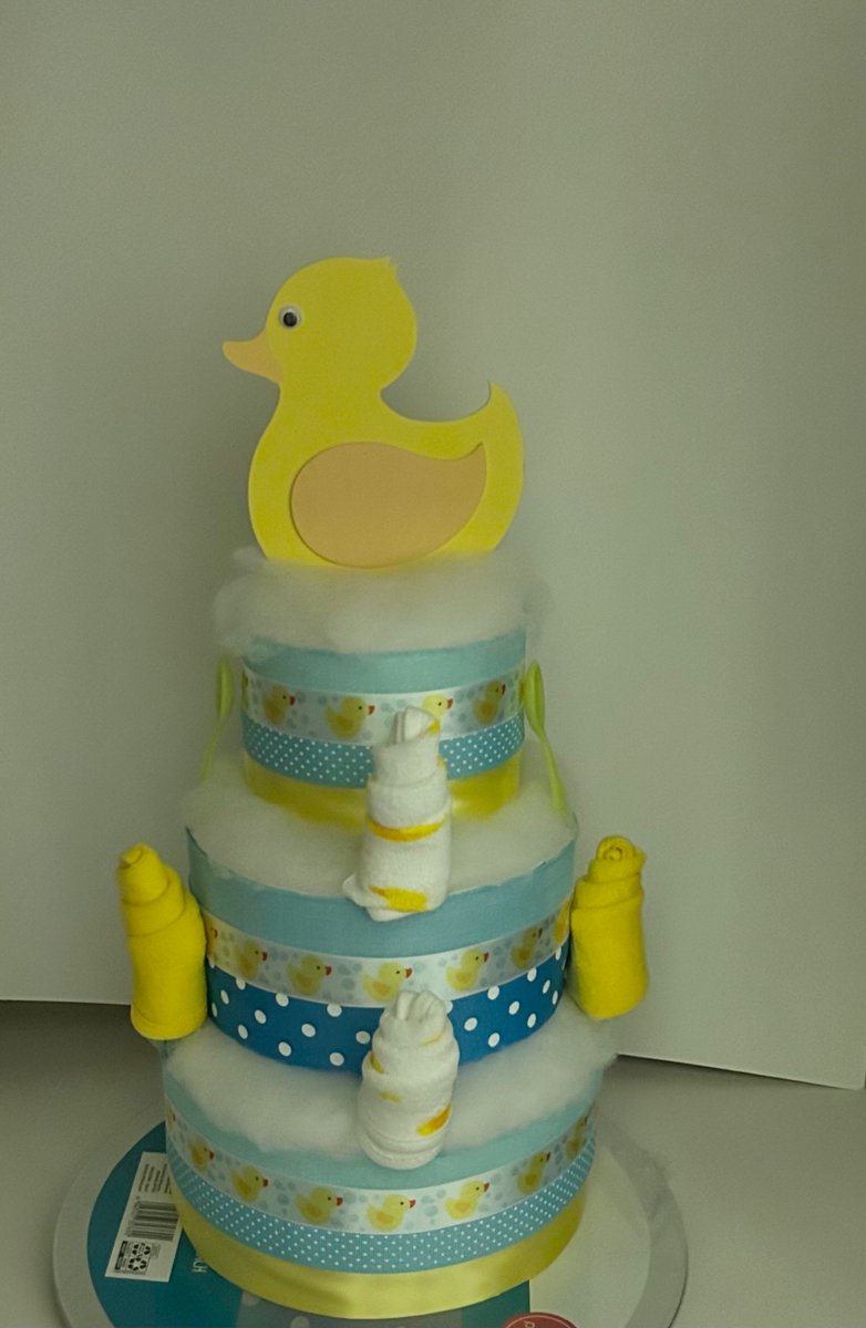 Ducky Theme Baby Shower Yellow and Blue Bubble Bath Diaper Cake Centerpiece Gift bonanza.com/listings/12623… 

#yellowandblue #babygift #tablecenterpiece #partdecorations #momtobe #handmade #motherhood #duckybabyshower #diapercakes