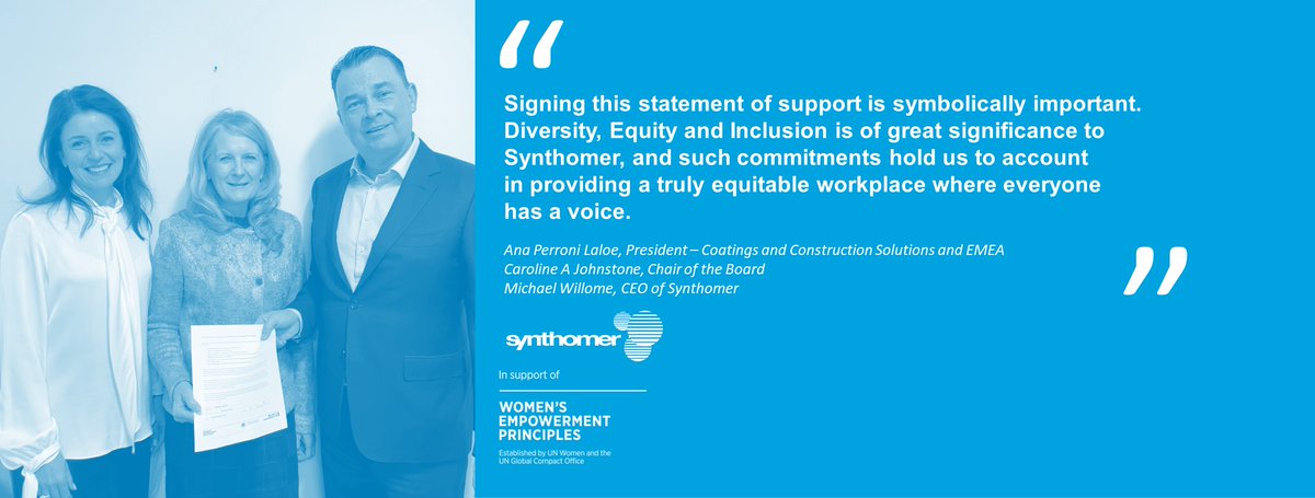 Synthomer plc (@synthomer_group) on Twitter photo We are pleased to announce, that Synthomer has adopted the <a href="/WEPrinciples/">Women’s Empowerment Principles</a> part of its commitment to promoting gender equality & women’s empowerment in the workplace, marketplace & community. Our CEO, Michael Willome signed the Principle #WEPs: weps.org/company/syntho… We are pleased to announce, that Synthomer has adopted the <a href="/WEPrinciples/">Women’s Empowerment Principles</a> part of its commitment to promoting gender equality & women’s empowerment in the workplace, marketplace & community. Our CEO, Michael Willome signed the Principle #WEPs: weps.org/company/syntho…