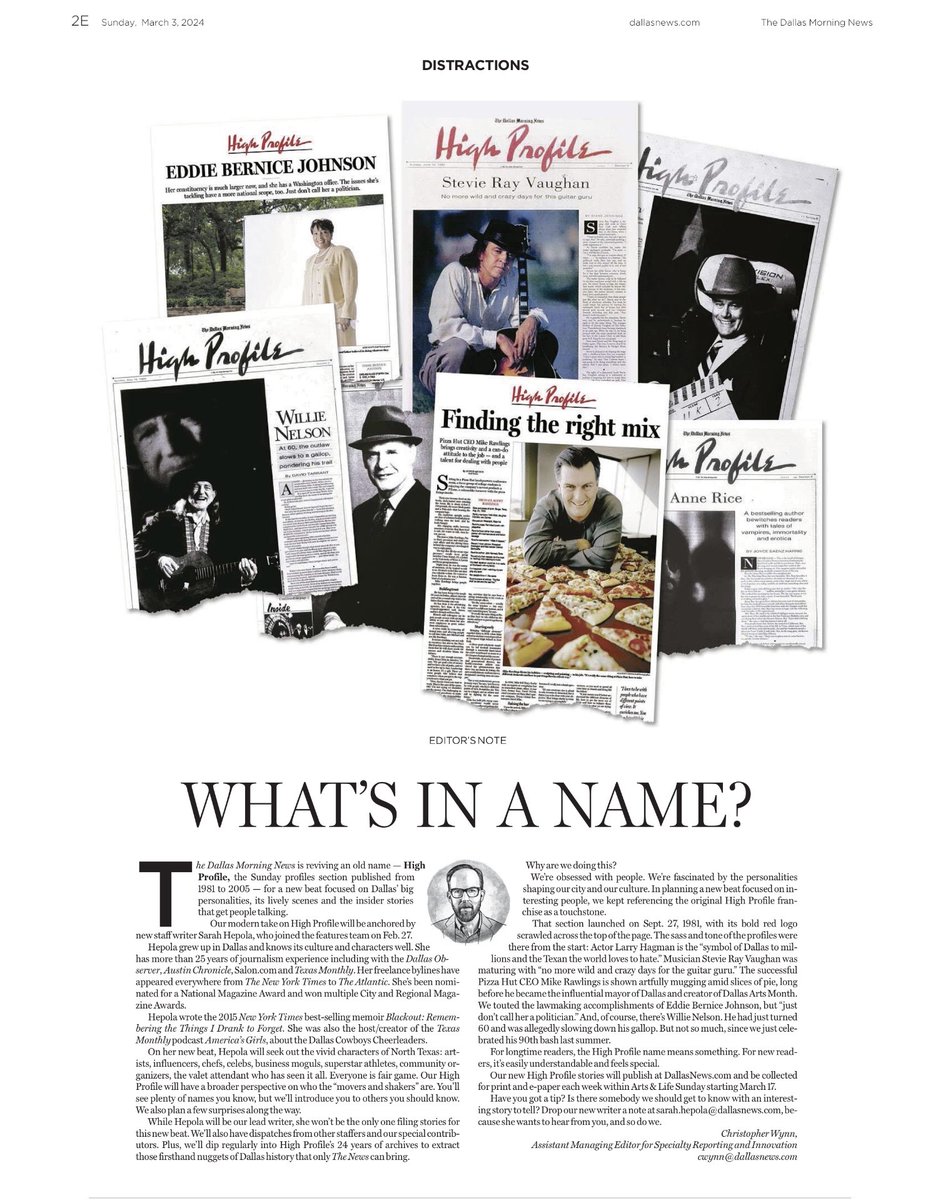 We're reviving an old name — High Profile — for a new beat at <a href="/dallasnews/">Dallas Morning News</a> focused on Dallas' big personalities, its lively scenes and the insider stories that get people talking. This is going to be fun. Got a story tip? My DMs are open. dallasnews.com/arts-entertain…