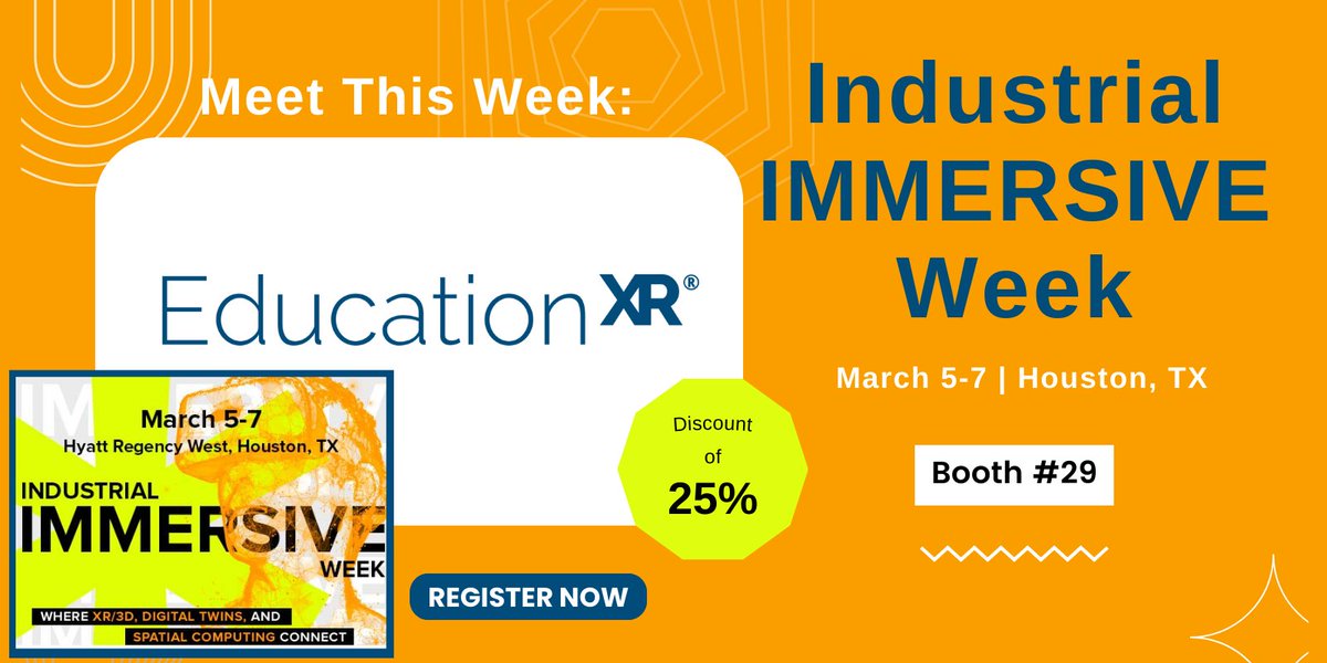 Meet standout company <a href="/educationxr/">EducationXR</a> this week at Industrial IMMERSIVE Week at Booth #29 to get to know their Extended Reality Training &amp; Education solutions! Register for 25% off your pass now! bit.ly/3TkHJzm