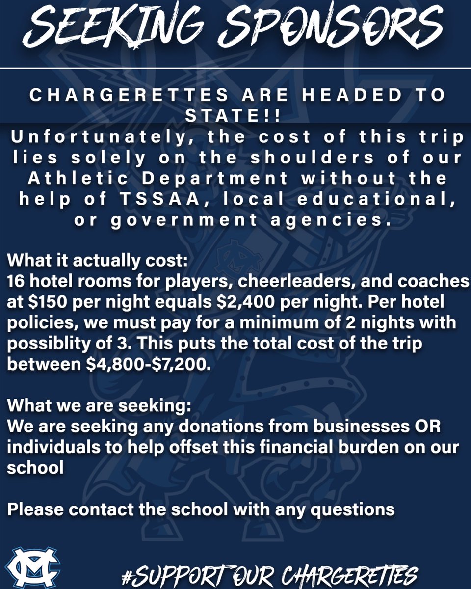 As you all know, our Chargerettes are headed back to Murfreesboro!!  What many don't realize, is this trip is quiet costly so we are once again asking for donations.  Thanks for supporting their journey, every little bit helps!!