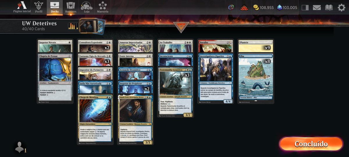 Depois de batida na trave de ontem no arena Open fazendo 6-3 com um Boros lindo, voltamos a fazer 🏆 com esse Azhorius Detetives. #mtg #mtga #mtgMKM #MagicTheGathering @fireshoes @ArenaDraftlists