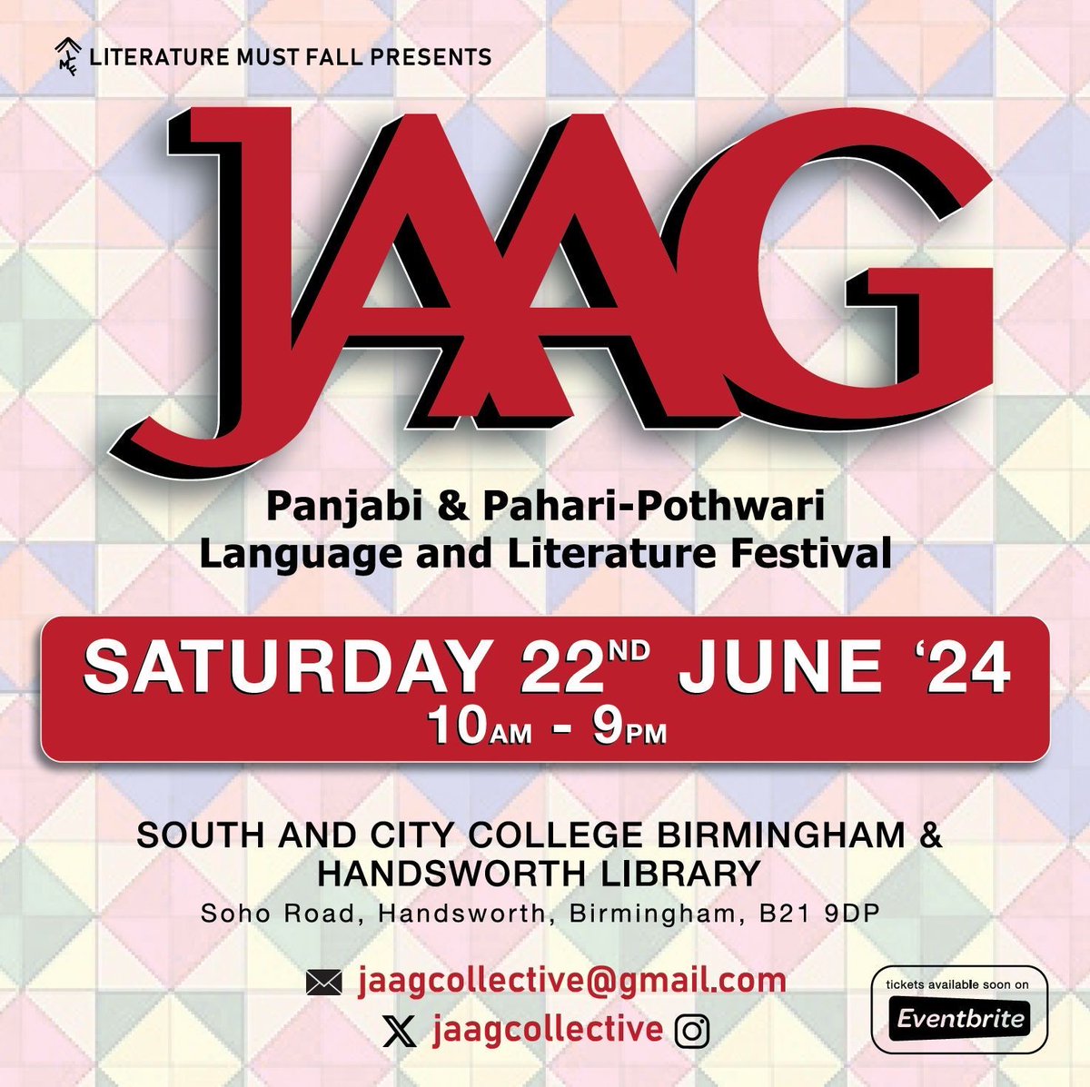 ** SAVE THE DATE **

We have some exciting news to share…

JAAG: Panjabi &amp; Pahari-Pothwari Language and Literature Festival is making a return this summer! 

Mark your calendars for Saturday 22nd June 2024 - same time, same place 🎉💃🏽