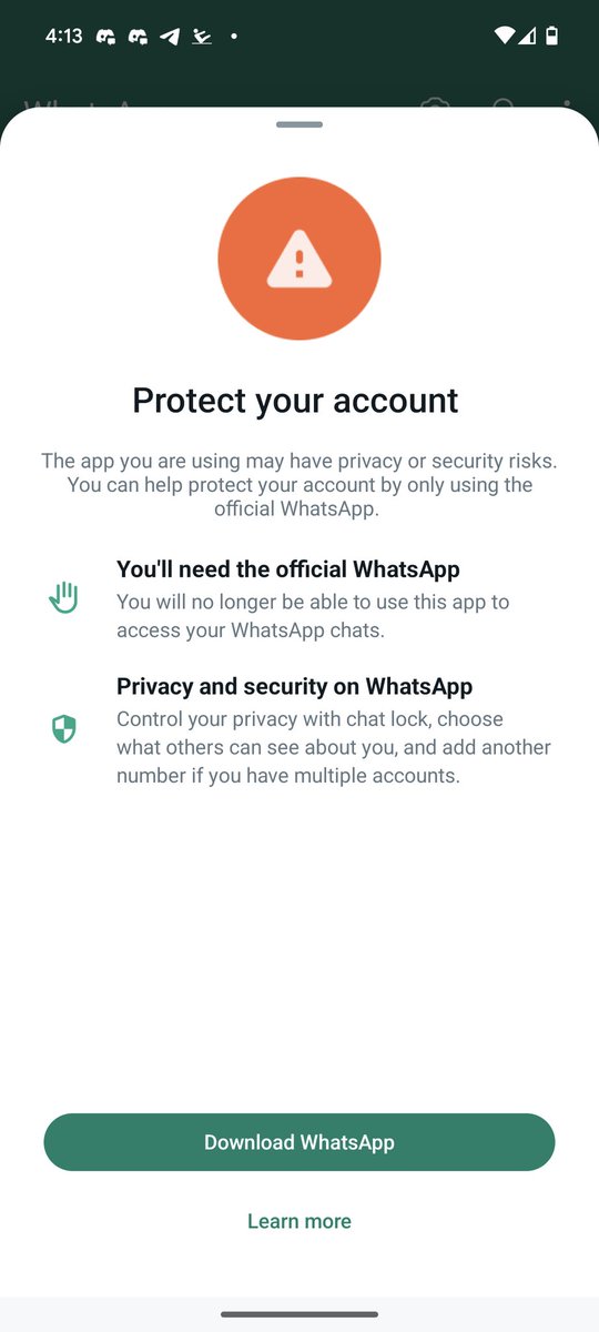 JavyMarmol's tweet photo. @WhatsApp what's that? I have your official app from playstore https://t.co/8jnh962z8E