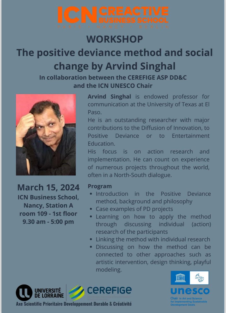 asinghal_ubuntu's tweet image. #PositiveDeviance in France.

This in-person workshop (flyer below) on Positive Deviance and Change is being organized by the ICN Business School in cooperation with other partners in Nancy, France on March 15, 2024