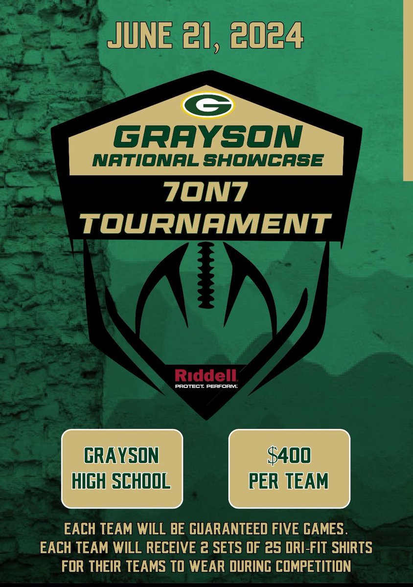 Grayson High School is hosting a 7on7 tournament this summer. If you are looking to get quality work and are interested in the tournament please DM me! 🔰#4theG🔰