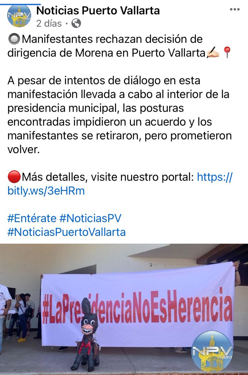 ApplegatePia's tweet photo. @GlodeJo07 @CitlaHM @mario_delgado El viernes en Puerto Vallarta se manifestaron Morenistas inconformes porque le pusieron de candidata a la esposa del actual presidente municipal de Puerto Vallarta, Así las cosas en Morena https://t.co/d3hDWxNG9t