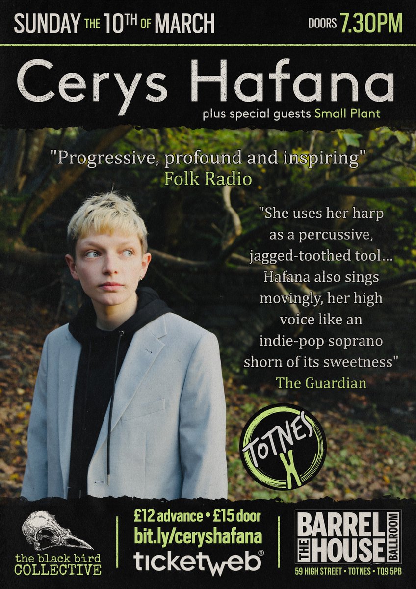 Heads up that we have less than 14 Tickets left to see @CerysHafana and Small Plant live in Totnes on Sunday 10th March at @bhtotnes (part of @totnesxx festival). Tickets available from ticketweb.uk/event/cerys-ha… Cerys Hafana ceryshafana.com