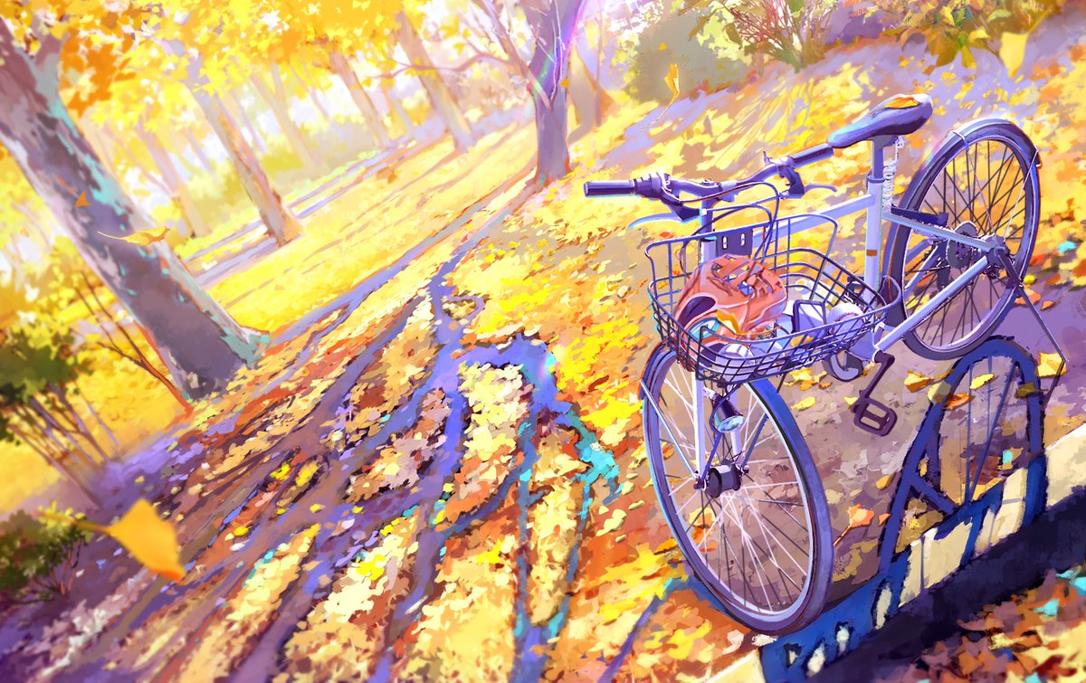 bicycle ground vehicle outdoors tree no humans autumn leaves scenery  illustration images