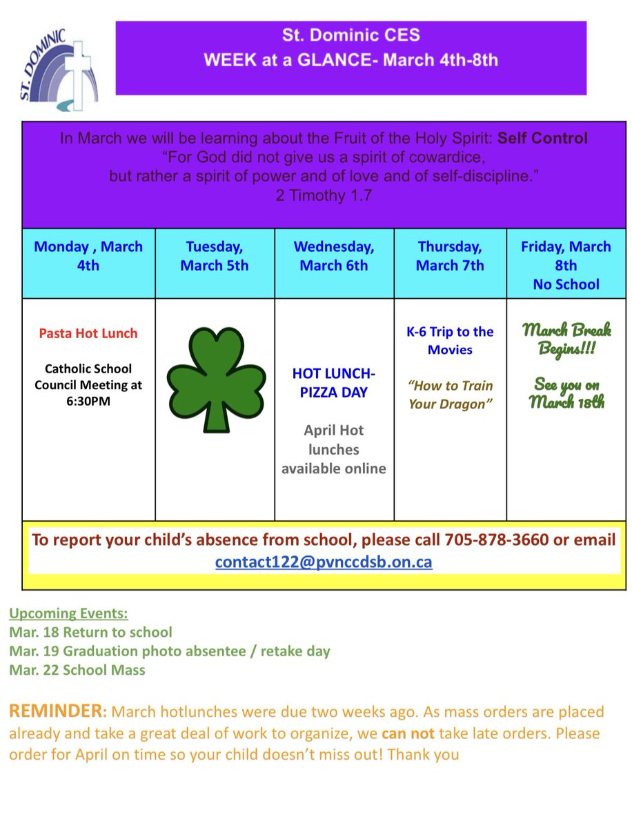 Here is the Week at a Glance for March 4th-8th.