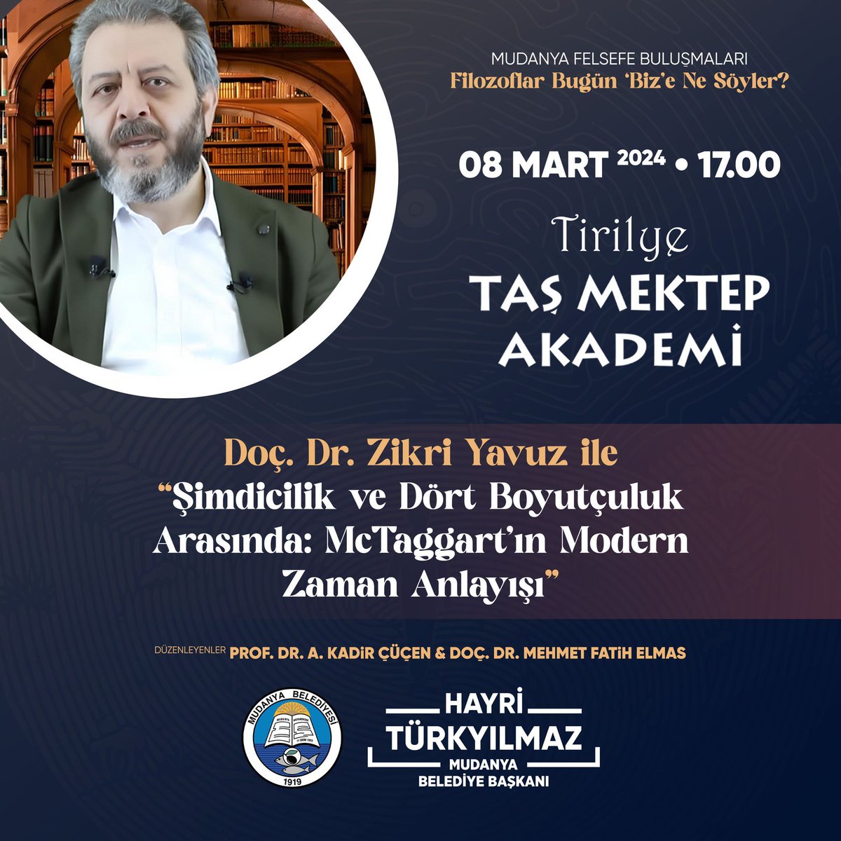 Beyza Özkan (@beingbeyzaozkan) on Twitter photo Mudanya Felsefe Buluşmaları'nın bu haftaki konuğu Doç.Dr. Zikri Yavuz Hocamız. Tirilye Taş Mektep'te McTaggart dolayımıyla modern zaman anlayışını konuşacak ve tartışacağız. 08 Mart 2024, saat 17.00'de müsait olanları bekleriz. ✨
<a href="/cucen_kadir/">A.Kadir Çüçen</a>
<a href="/MehmtFatihELMAS/">Mehmet Fatih ELMAS</a>
<a href="/zikriyavuz1/">Zikri Yavuz</a> Mudanya Felsefe Buluşmaları'nın bu haftaki konuğu Doç.Dr. Zikri Yavuz Hocamız. Tirilye Taş Mektep'te McTaggart dolayımıyla modern zaman anlayışını konuşacak ve tartışacağız. 08 Mart 2024, saat 17.00'de müsait olanları bekleriz. ✨
<a href="/cucen_kadir/">A.Kadir Çüçen</a>
<a href="/MehmtFatihELMAS/">Mehmet Fatih ELMAS</a>
<a href="/zikriyavuz1/">Zikri Yavuz</a>