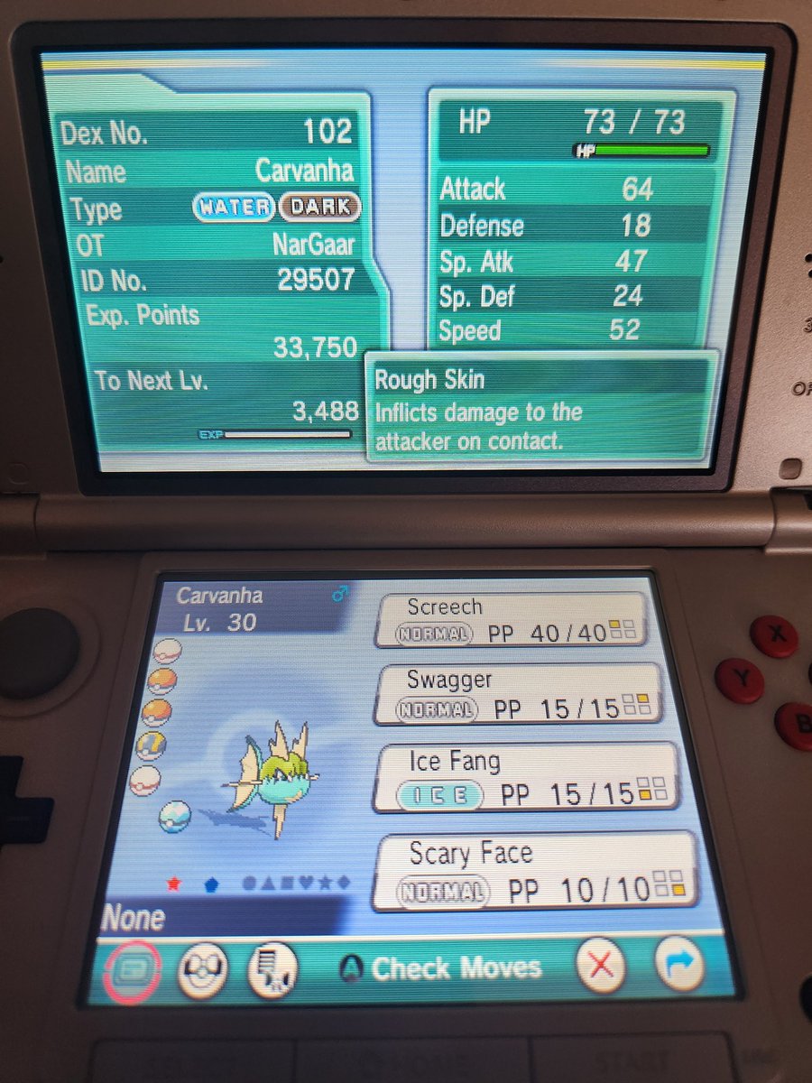 NarGaar001's tweet image. Shiny Carvanha in 123 fishing encounters on Alpha Sapphire!! ✨️
#Pokemon #PokemonAlphaSapphire #PokemonOmegaRuby #Nintendo #ShinyPokemon