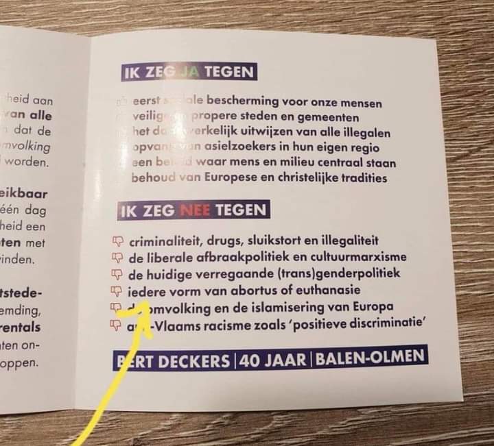 Vlaams Belang heeft snode plannen met het zelfbeschikkingsrecht van de burger, vooral vrouwen.

Laat u niet vangen aan hun middeleeuwse ideeën!