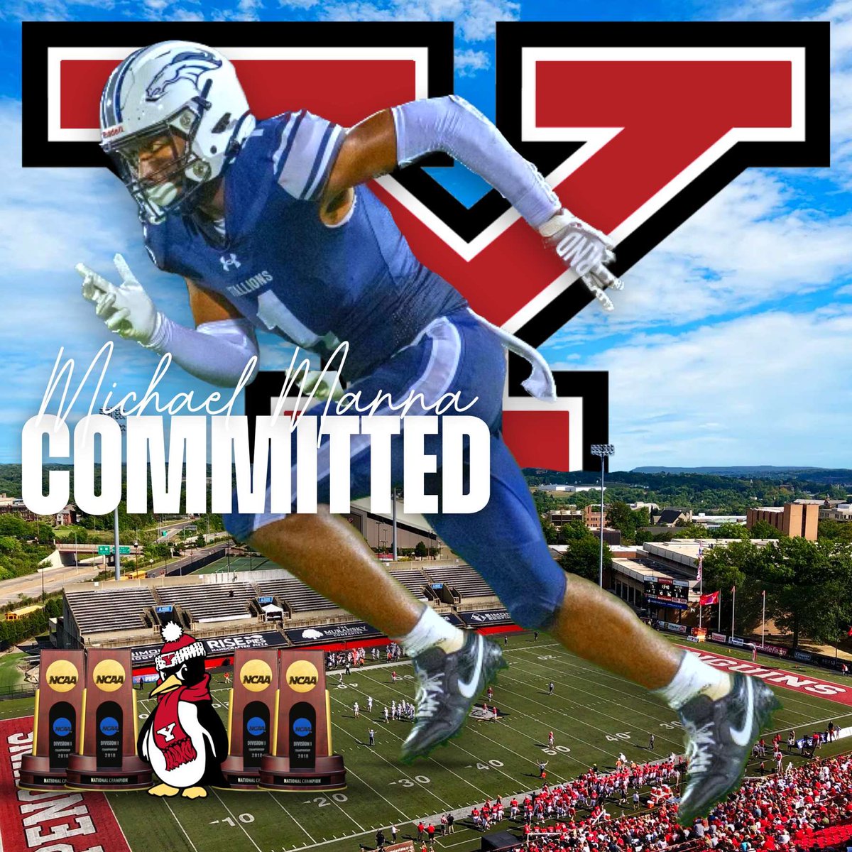 I’m very blessed to be able to announce my commitment to continue my academic career and play D1 Football at Youngstown State! I want to thank God, all of my coaches who have helped me and guided me through this process and @Coach_RGamble for believing in my talents! GOGUINS!🐧