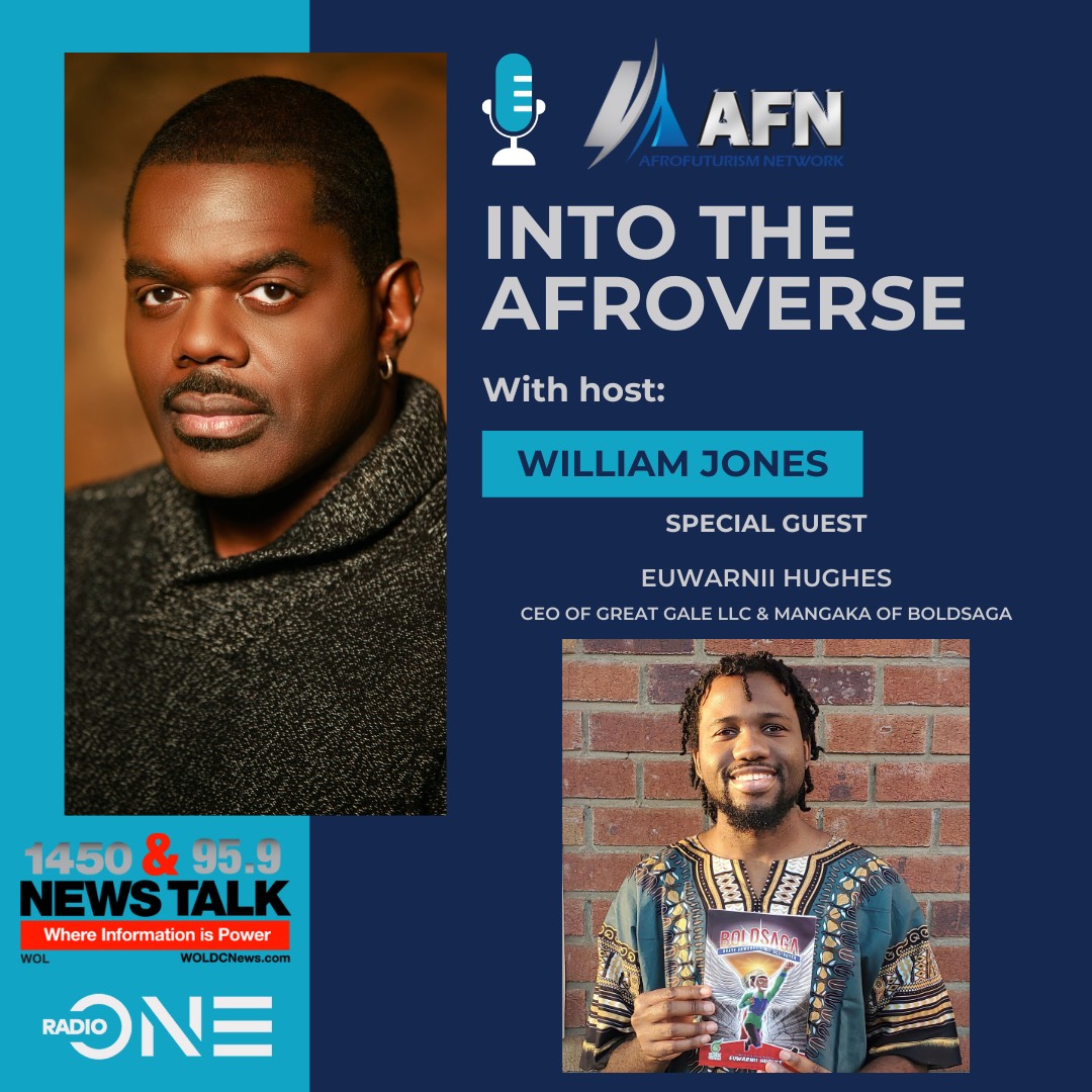 AfroFuturismNet's tweet image. 3/5/24 at 10 AM on WOL1450/95.9 or woldcnews.com, we welcome @euwarnii to Into the Afroverse. Hughes is the CEO of @greatgaleco, as well as the mangaka of BOLDSAGA. Past episodes at: youtube.com/@afrofuturismn…. #afrofuturism #manga #indiecomics #radio #radioshow #talkshow