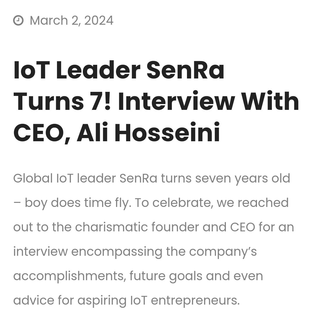 Thank you @richtehrani for supporting @senraco over the last seven years. I appreciate the interview and look forward to future callaboration. 

blog.tmcnet.com/blog/rich-tehr…

@LoRaAlliance @senetco @tektelic @MilesightIoT #IoT #LoRaWAN