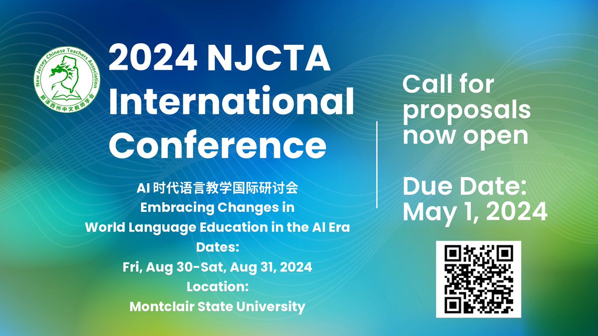 All world language educational professionals and technology experts are encouraged to submit a proposal. forms.gle/oH4BLf1gprwHHP…. If you want to sponsor the conference. Please contact Shihong Zhang, President of NJCTA at 973-462-9046 or usnjcta@gmail.com.