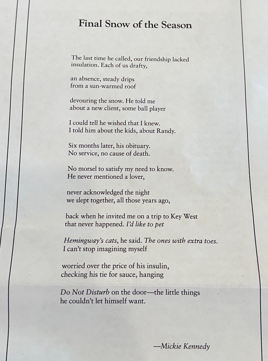 MickiePoet's tweet image. So excited to have this poem in the latest issue of @3pennyreview
The poem is about a dear friend who died closeted a few years ago.