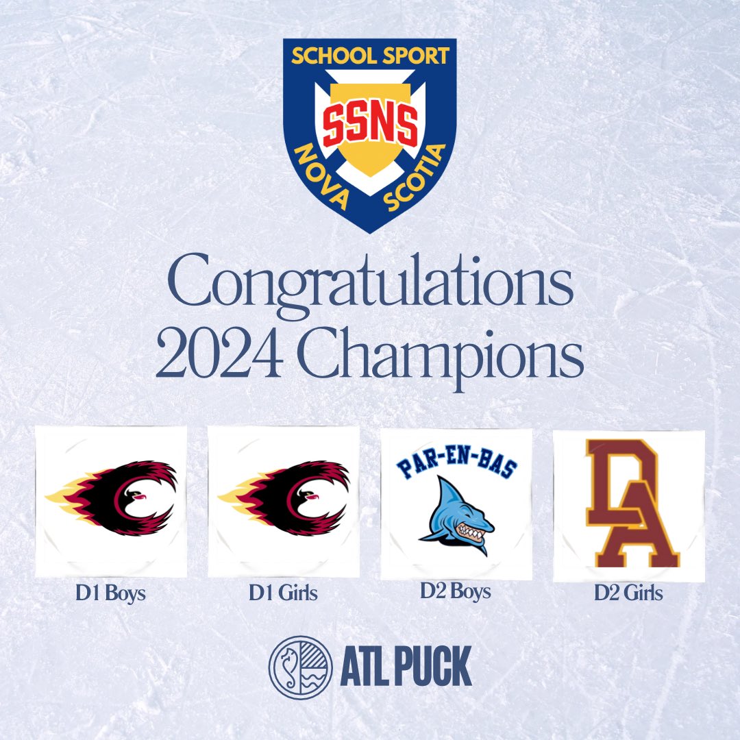 Congratulations to the 2024 School Sport Nova Scotia Champions! 🏒

Division 1 Boys: Citadel Phoenix
Division 1 Girls: Citadel Phoenix
Division 2 Boys: Par-En-Bas Sharks
Division 2 Girls: Dalbrae Academy