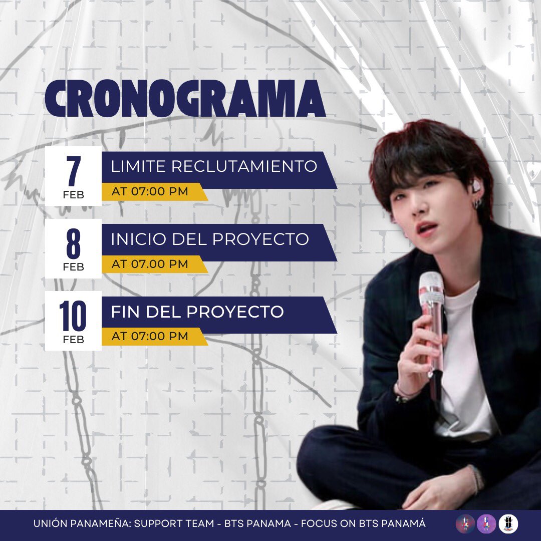 PanamaBts's tweet photo. 🐱ARMY🇵🇦 UNION FOR SUGA a.k.a. Agust D DAY 🐱
La Unión Panameña Pro Stream BTS les invita a participar del proyecto por el cumpleaños de nuestro talentoso Yoongi, celebremos dándole amor a su música 🥳✨
Este es un proyecto full stream para personas dispuestas y comprometidas.
🔥 Inscripciones cierran el jueves 7 de marzo, 7PM.
🔗 https://t.co/x35zf2gXlM
#AgustD #Suga #AgustDay