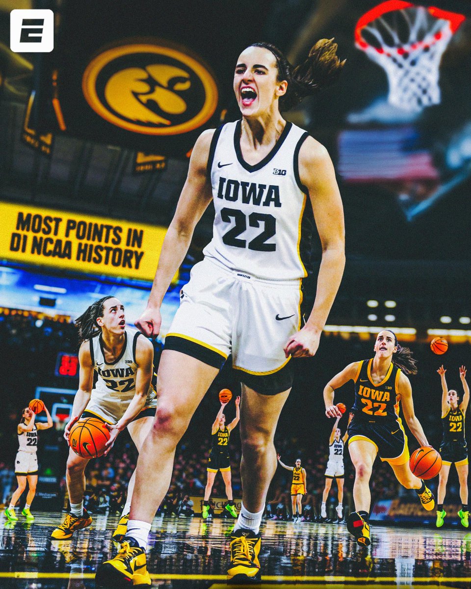 SportsCenter's tweet image. ANOTHER MILESTONE 👏

Caitlin Clark breaks Pete Maravich’s mark to become the all-time leading scorer in Division I history 👑