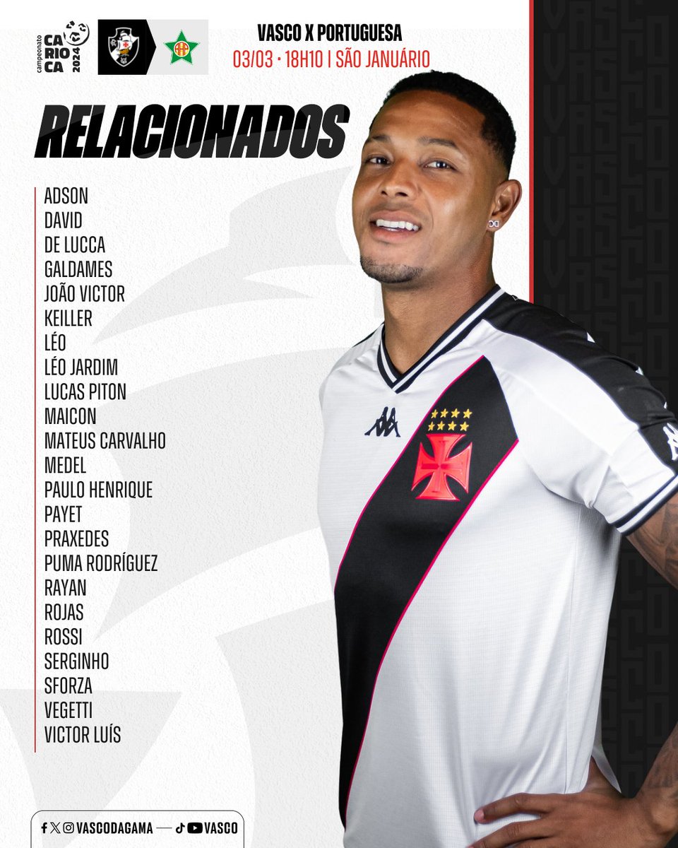 📋 Relacionados para a rodada final da Taça Guanabara! 💢

#VASxPOR
#RelacionadosVasco
#VascoDaGama