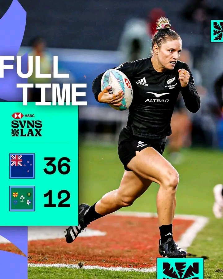 Los Angeles Sevens Women's Quarterfinal Two.

New Zealand with great performance over Ireland to Storm into the Semifinals.

Full-time Scores:

New Zealand 36, Ireland 12

#LA7s I #HSBCSVNS