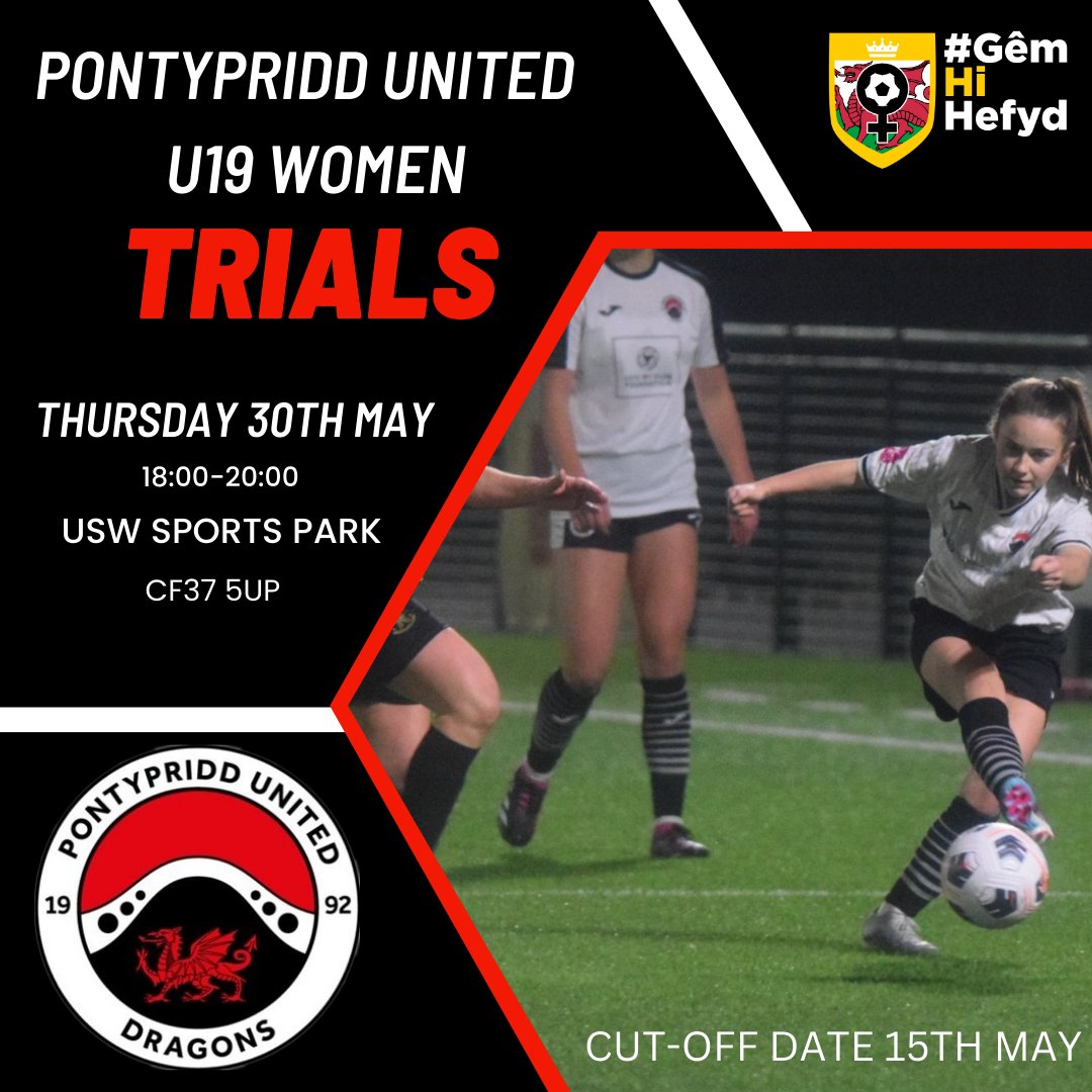 GREAT NEWS for Pontypridd United Women & Girls Section as we open our age groups further with an U17s next season. If you're interested, please fill out the form below and attend the U19 Trial Day as this will also be the U17 Open Evening for all players. forms.gle/JssNWjQ39uFShw…