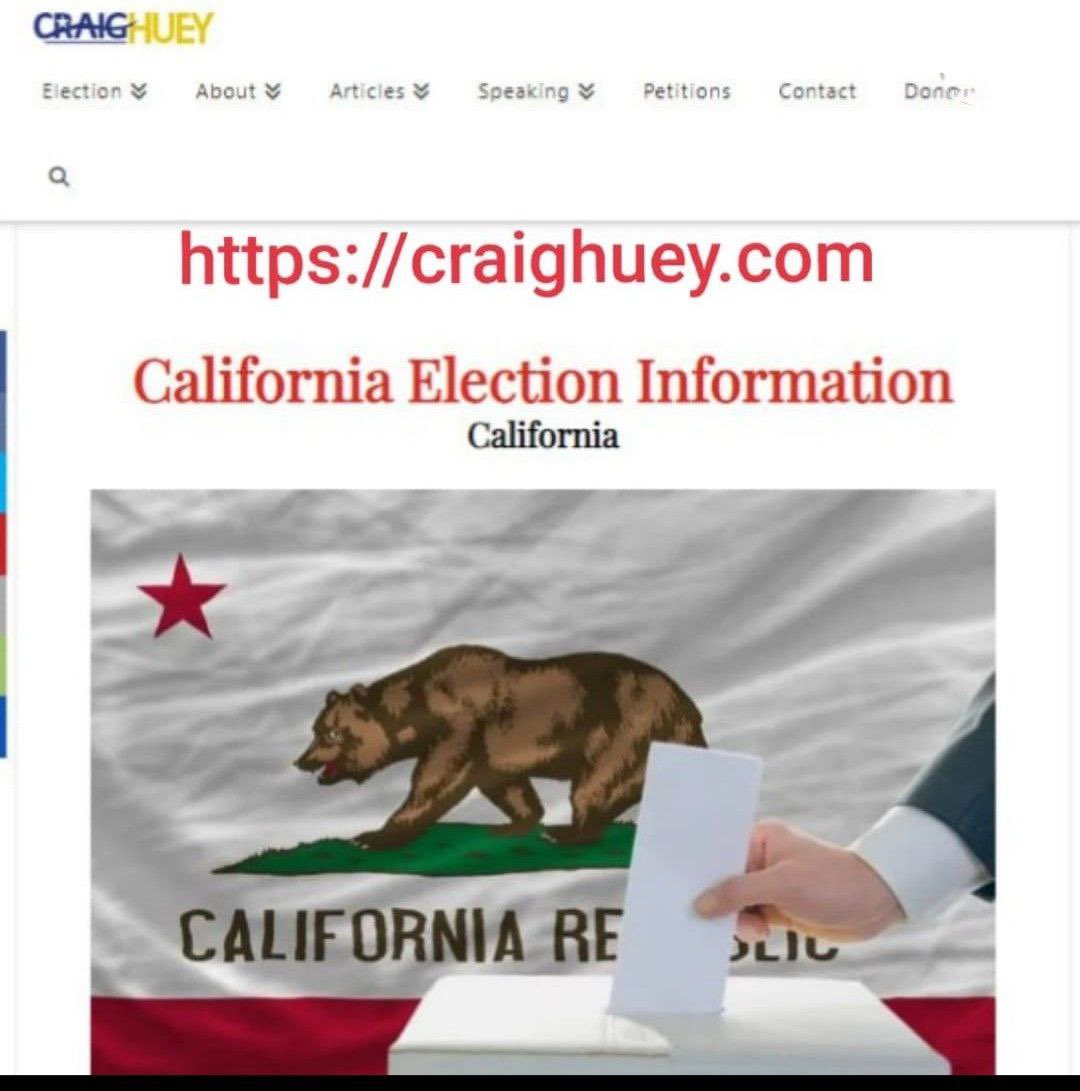 #California #calltoaction

 ☑️🗳 VOTE until March 5, 2024, Vote in the  Primary Elections!

Find your polling place.
Check if you are registered to vote:

voterstatus.sos.ca.gov

Craig Huey VOTER GUIDE 
** Including for JUDGES:
craighuey.com