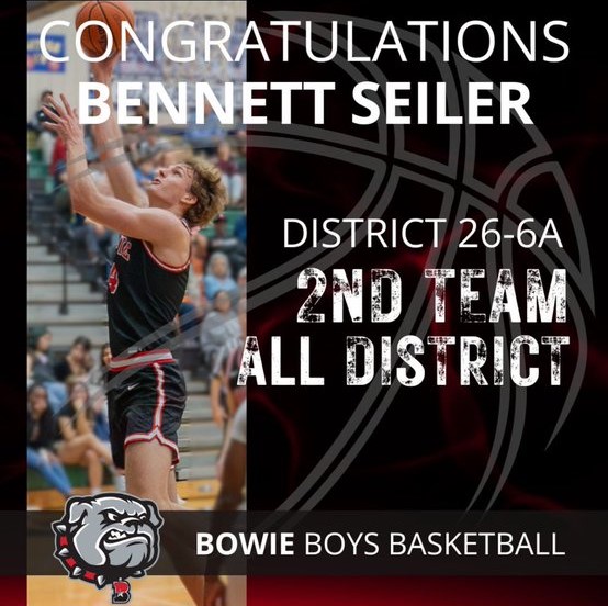 Congratulations to Bowie Senior Bennett Seiler on receiving Second Team All District honors Bennett's game made a big leap from Junior to Senior year, and he was a huge part of the team's success this season!