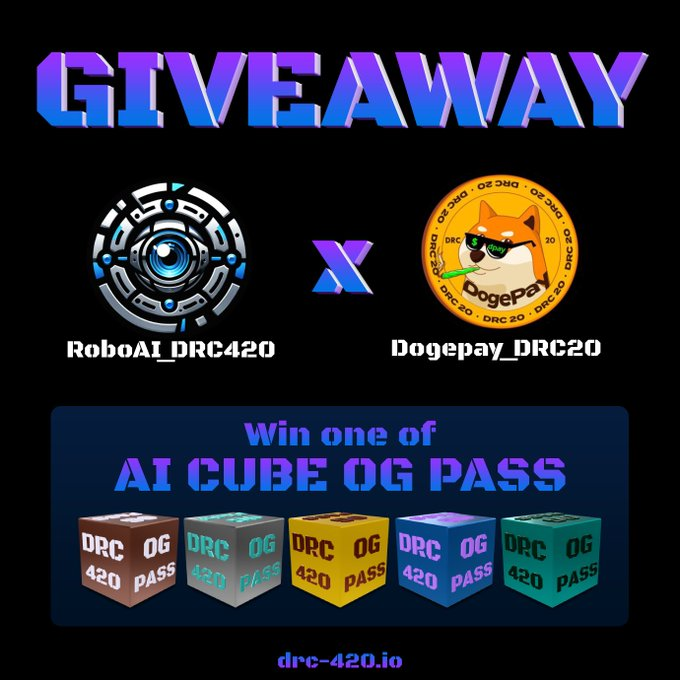🤖 We're thrilled to announce our partnership with 
<a href="/RoboAI_DRC420/">RoboAI | DRC-420</a>!

🟦 RoboAI DRC420 - pioneers in DRC-420 Protocol of Doginals Chain!

🍾 #Giveaway time to celebrate!
🏆10 WINNERS will receive AI CUBE OG PASS! 
🔄 First 3D experience on the #Doginals NFT versatility with
