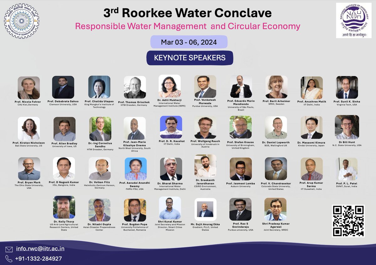 IIT Roorkee and NIH Roorkee are gearing up to welcome delegates for the 3rd Roorkee Water Conclave 2024, from March 3rd to March 6th, 2024. Stay tuned for scientific updates and insights!
#RoorkeeWaterConclave #IITRoorkee #NIHRoorkee #Science