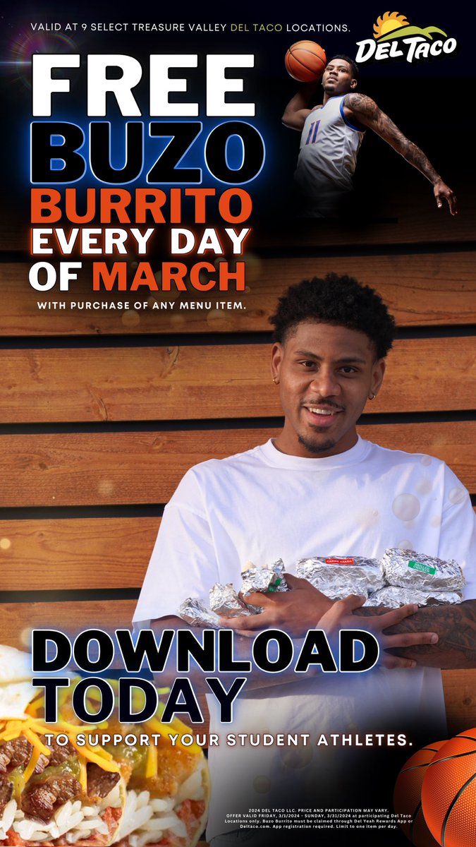 It’s March‼️Get a Buzo Burrito for free everyday of the month! Shoutout to Del Taco for supporting me. Click the link, download the app, &amp; select a Treasure Valley location near you!

apps.apple.com/app/id11143980…