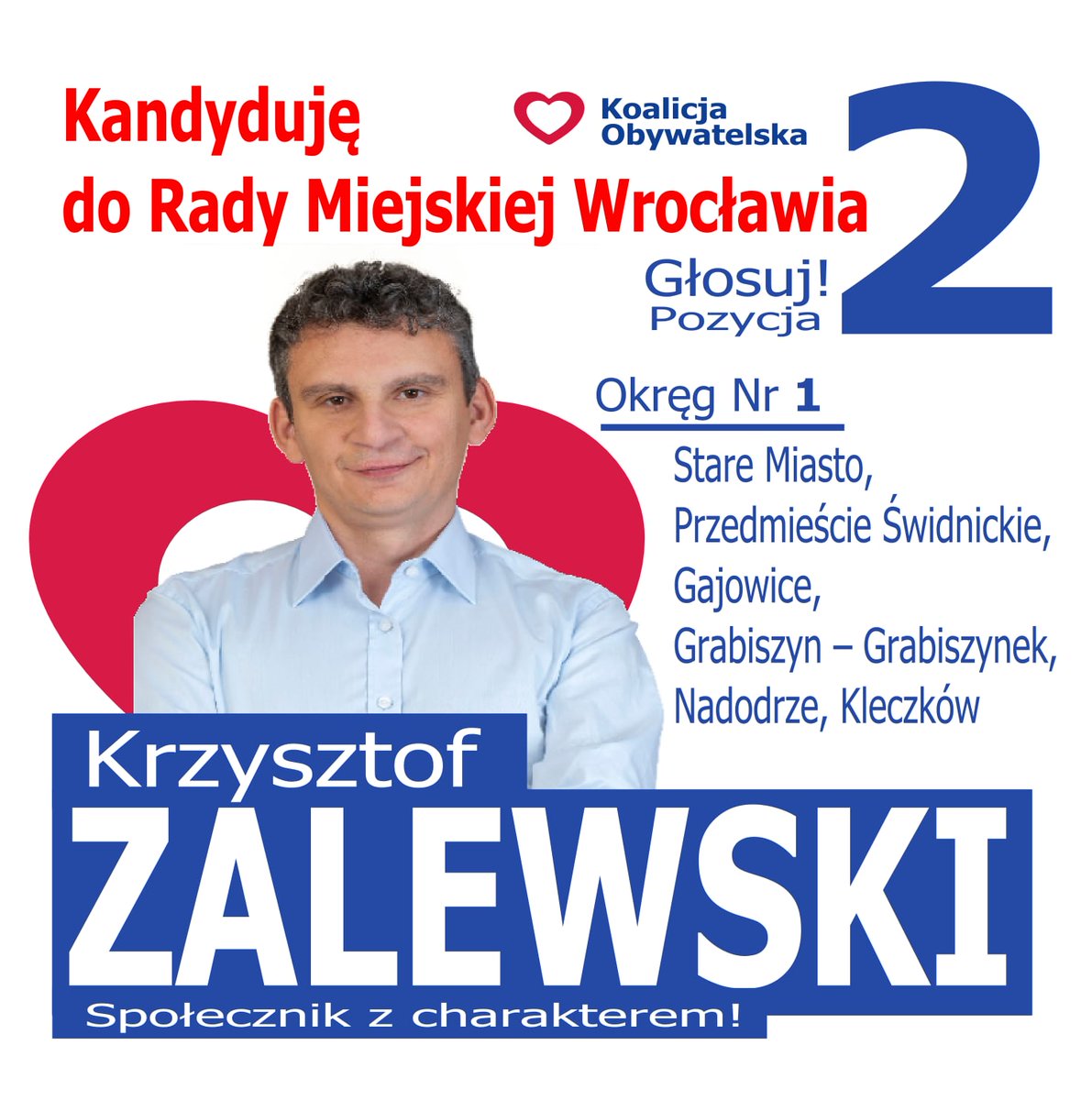 Miło mi poinformować, że w najbliższych wyborach samorządowych - 7 kwietnia będę ubiegać się o mandat radnego Rady Miejskiej Wrocławia.
Startuję w okręgu 1 z pozycji   nr 2  z listy Koalicji Obywatelskiej.
#Wrocław